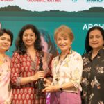 Receiving the award from Tripti Shinghal Somani (Founder, Womennovator), Ar. Sonali Bhagwati (Chief Guest), and Ar. Sabeena Khanna (Leader, Womennovator)